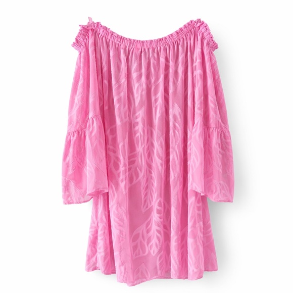 Lilly Pulitzer Nevie Off-The-Shoulder Cover-Up Pink Tropics Size Large - Picture 2 of 7